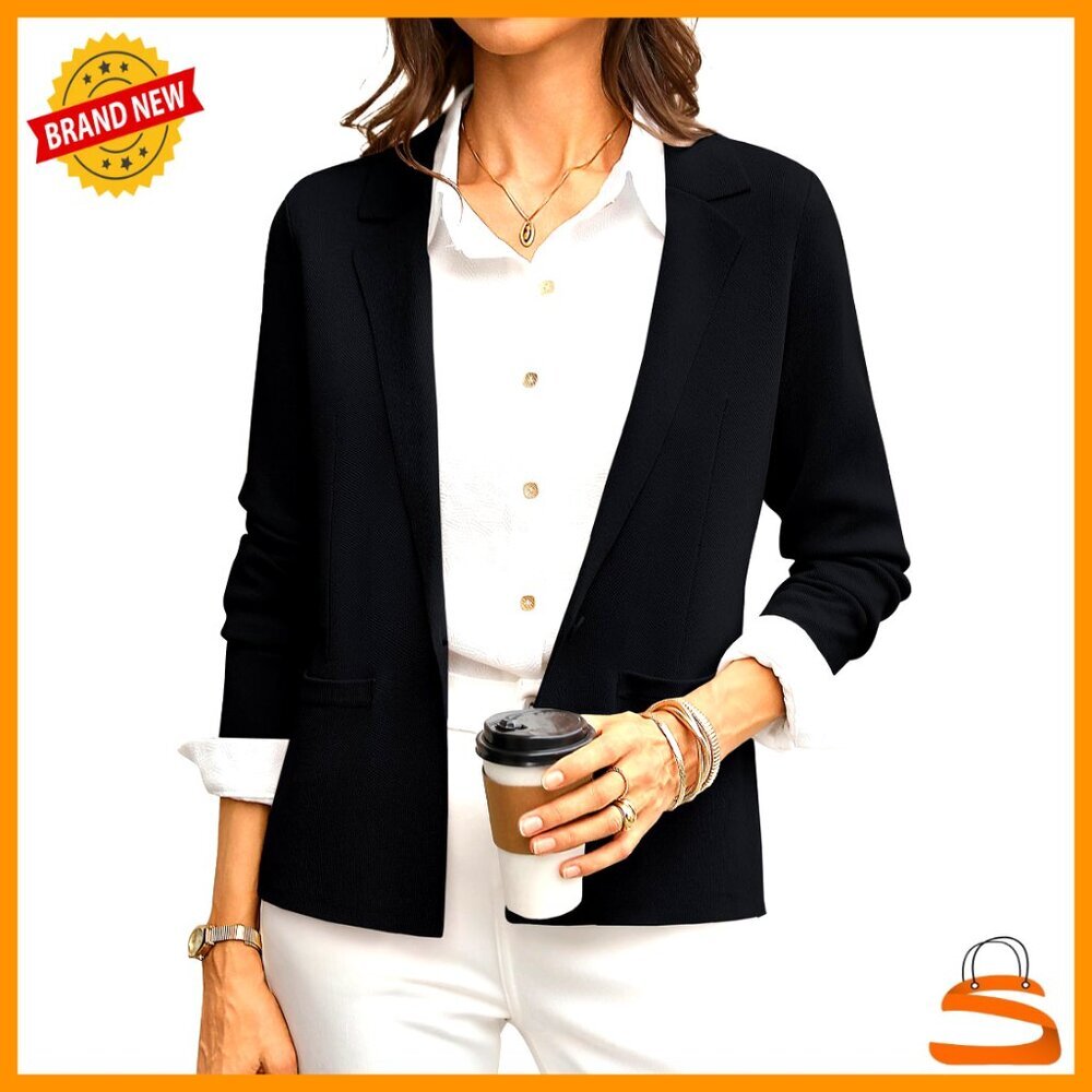 Knit Blazer Jacket Lightweight Fitted Business Casual Chic Office Wear